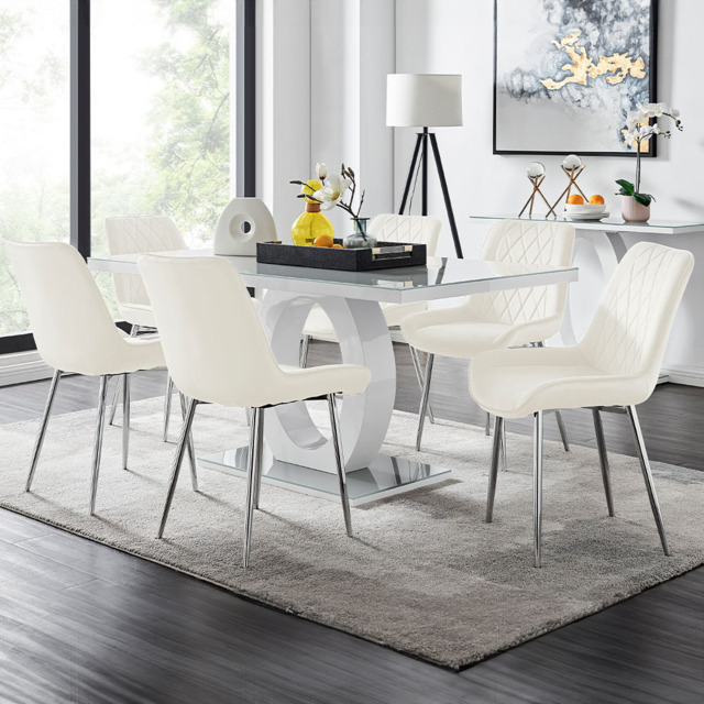 Furniturebox Lucia Cesano 6 Seater Dining Set Grey Gloss Cream and Chrome - Wilko - image 1