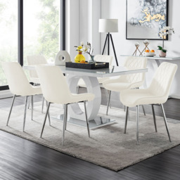 Furniturebox Lucia Cesano 6 Seater Dining Set Grey Gloss Cream and Chrome - Wilko - thumbnail 1