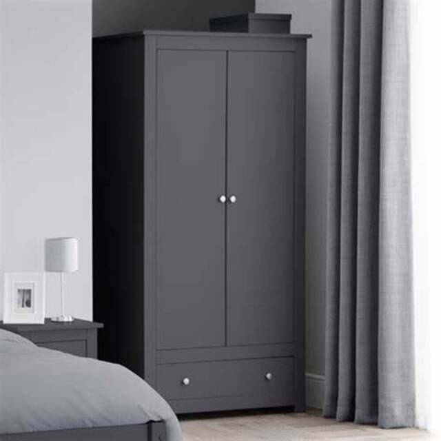 Julian Bowen Radley 2 Door Single Drawer Anthracite Wardrobe - Size: 2 Door, Single Drawer - Black - Wilko - image 1