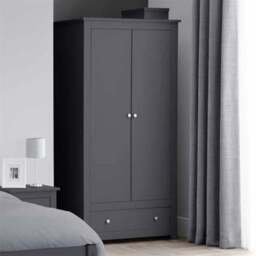 Julian Bowen Radley 2 Door Single Drawer Anthracite Wardrobe - Size: 2 Door, Single Drawer - Black - Wilko - thumbnail 1
