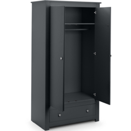 Julian Bowen Radley 2 Door Single Drawer Anthracite Wardrobe - Size: 2 Door, Single Drawer - Black - Wilko - thumbnail 5