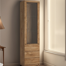 Florence Fribo Single Door 3 Drawer Golden Ribbeck Oak Tall Narrow Display Cabinet - Size: Single Door, 3 Drawer - Brown - Wilko