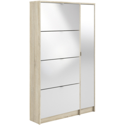 Florence Shoes 5 Flip Door Double Layer Oak and White Mirrored Shoe Storage Cabinet - Furniture To Go - Wilko - thumbnail 3