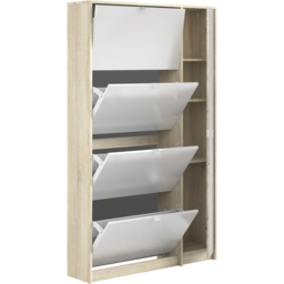 Florence Shoes 5 Flip Door Double Layer Oak and White Mirrored Shoe Storage Cabinet - Furniture To Go - Wilko - thumbnail 6