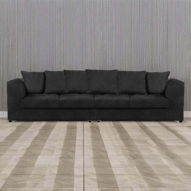 Luxor 4 Seater Black Jumbo Cord Scatter Back Sofa - Wilko - image 1