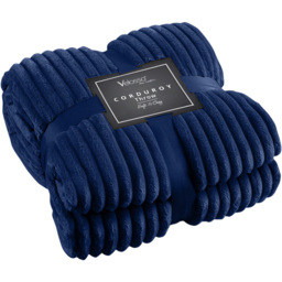 Velosso Navy Plain Corduroy Throw 150 x 200cm - Size: 150 x 200 x 1cm - Wilko