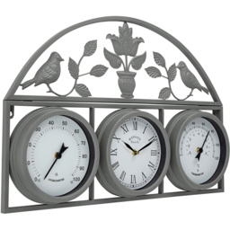 Garden Gear Grey Garden Wall Clock Weather Station - Size: 44 x 66 x 6cm - Wilko