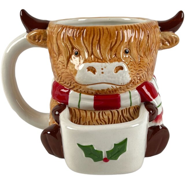 Festive Hand Painted Highland Cow Mug Brown - Wilko - image 1