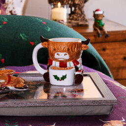 Festive Hand Painted Highland Cow Mug Brown - Wilko - thumbnail 2