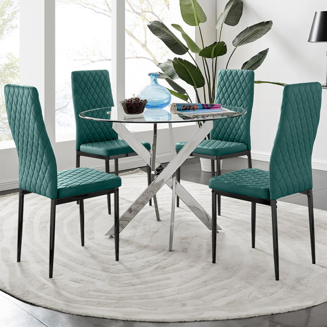 Furniturebox Arona Valera 4 Seater Round Dining Set Green Black and Chrome - Wilko - image 1