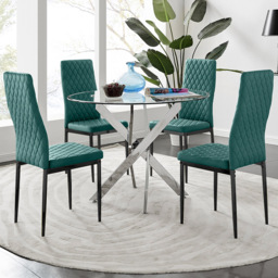 Furniturebox Arona Valera 4 Seater Round Dining Set Green Black and Chrome - Wilko - thumbnail 1