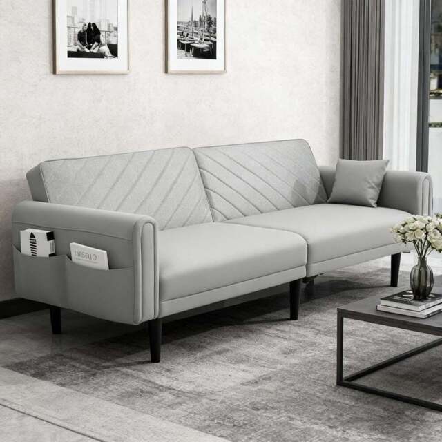 Alivio 2-in-1 Single Grey Adjustable Convertible Sofa Bed with Side Pockets - Size: 3 Seater - Wilko - image 1