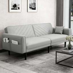 Alivio 2-in-1 Single Grey Adjustable Convertible Sofa Bed with Side Pockets - Size: 3 Seater - Wilko