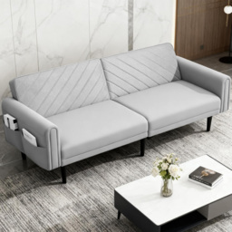 Alivio 2-in-1 Single Grey Adjustable Convertible Sofa Bed with Side Pockets - Size: 3 Seater - Wilko - thumbnail 4