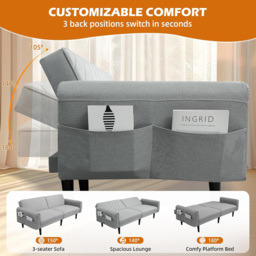 Alivio 2-in-1 Single Grey Adjustable Convertible Sofa Bed with Side Pockets - Size: 3 Seater - Wilko - thumbnail 6