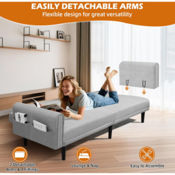 Alivio 2-in-1 Single Grey Adjustable Convertible Sofa Bed with Side Pockets - Size: 3 Seater - Wilko - thumbnail 7