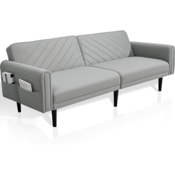 Alivio 2-in-1 Single Grey Adjustable Convertible Sofa Bed with Side Pockets - Size: 3 Seater - Wilko - thumbnail 3