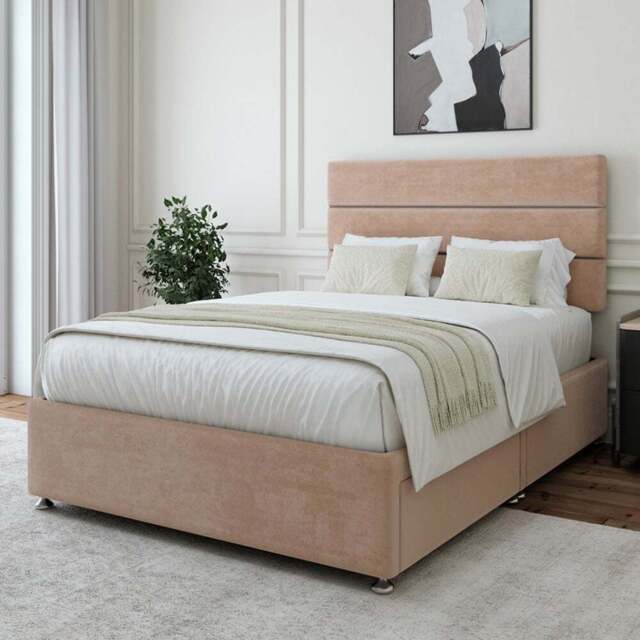 Bedmaster King Size Mink Naples Velvet 2 Drawer Divan Base with Milan Headboard - Brown - Wilko - image 1
