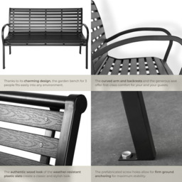 tectake Pino 3 Seater Garden Bench - Black - Wilko - thumbnail 6