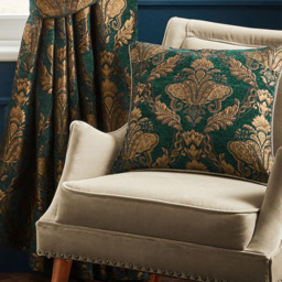Paoletti Shiraz Emerald Floral Jacquard Cushion - Size: 45 x 45 cm - Green - Wilko - thumbnail 3