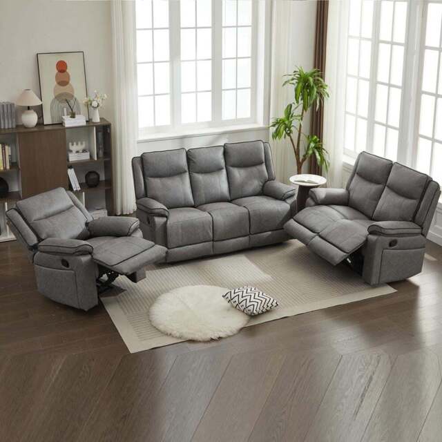 Furniture One 6 Seater Grey Manual Sectional Recliner Couches Sofa Set - Wilko - image 1