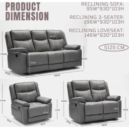 Furniture One 6 Seater Grey Manual Sectional Recliner Couches Sofa Set - Wilko - thumbnail 6