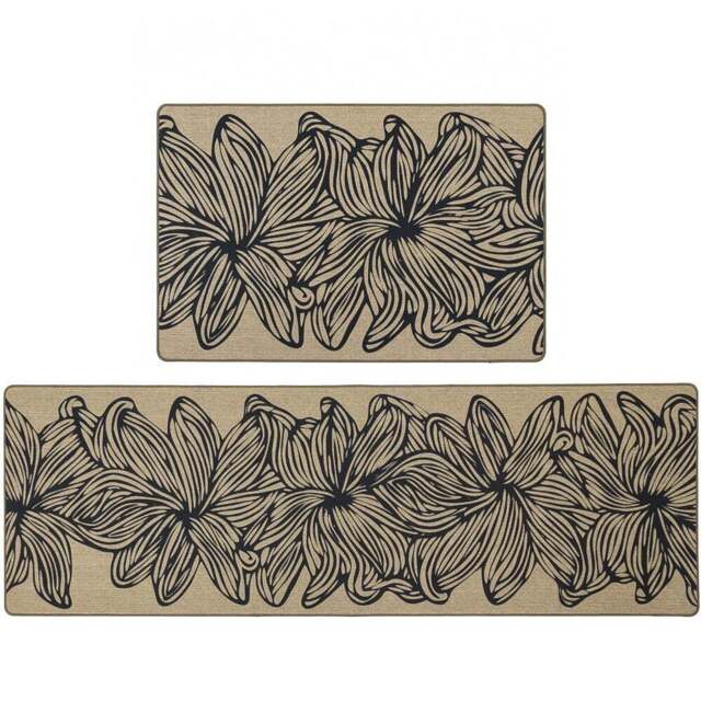 JVL Elegance Flower Rubber Backed Door Mat and Runner Set - Size: 75 x 50 x 5cm - Black - Wilko - image 1
