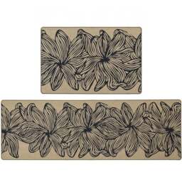 JVL Elegance Flower Rubber Backed Door Mat and Runner Set - Size: 75 x 50 x 5cm - Black - Wilko