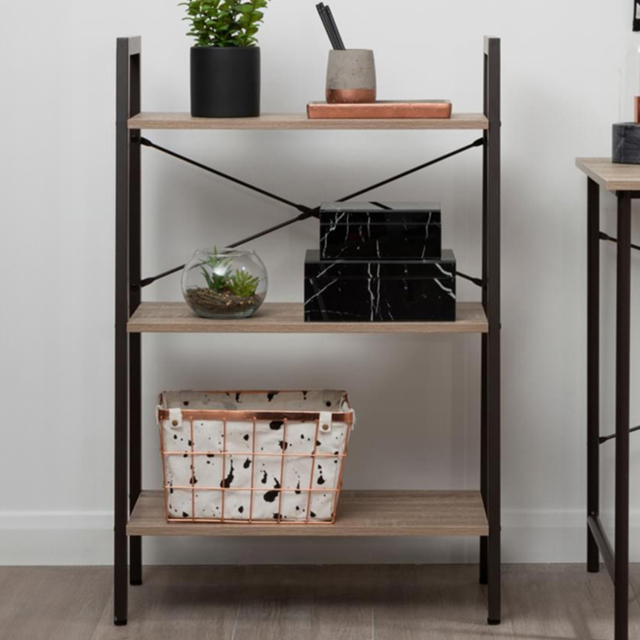 Premier Housewares Bradbury 3 Shelf Grey Oak Veneer Ladder Bookshelf - Interiors by Premier - Wilko - image 1