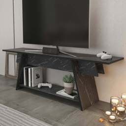 Decorotika Lanca Single Shelf Black Marble Effect TV Unit - Size: 50 x 120 x 35cm - Wilko