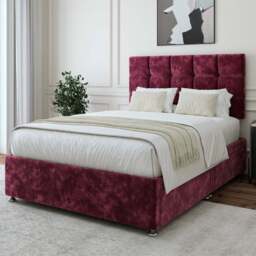 Bedmaster King Size Aubergine Chenille 4 Drawer Divan Base with Pearl Headboard - Purple - Wilko
