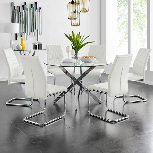 Furniturebox Arona Fortana 6 Seater Round Dining Set White and Chrome - Wilko - image 1
