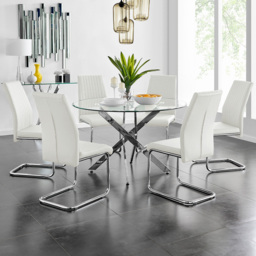 Furniturebox Arona Fortana 6 Seater Round Dining Set White and Chrome - Wilko - thumbnail 1
