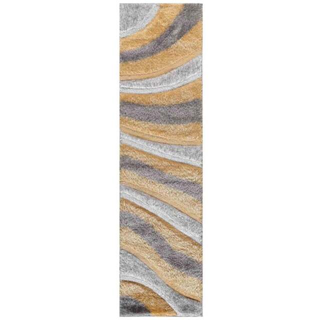 Desire Rug Modern Ochre Waves Shimmer Soft Shaggy Area Rug 60 x 220cm - Desire Rugs - Wilko - image 1