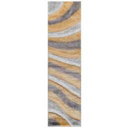 Desire Rug Modern Ochre Waves Shimmer Soft Shaggy Area Rug 60 x 220cm - Desire Rugs - Wilko