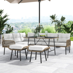 Outsunny 8 Seater Cream White PE Rattan Sectional Garden Lounge Set - Wilko