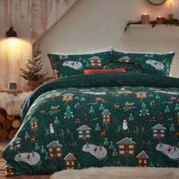 furn. Winter Pines Single Green Pyjama Fleece Duvet Cover Set - Wilko