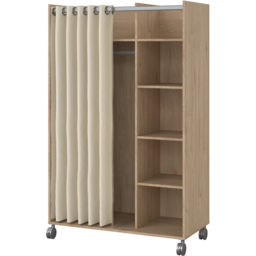 Florence Uppsala 6 Shelf Jackson Hickory Oak Open Mobile Wardrobe with Beige Textile Curtain - Size: Doorless - Brown - Furniture To Go - Wilko - thumbnail 5