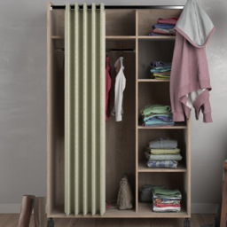 Florence Uppsala 6 Shelf Jackson Hickory Oak Open Mobile Wardrobe with Beige Textile Curtain - Size: Doorless - Brown - Furniture To Go - Wilko