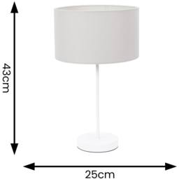 ValueLights Charlie Grey Drum Shade White Table Lamp and Bulb - Size: 43 x 25 x 25cm - Wilko - thumbnail 7
