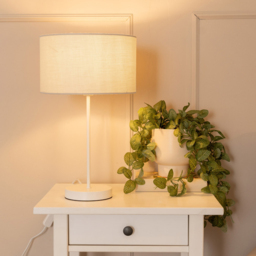 ValueLights Charlie Grey Drum Shade White Table Lamp and Bulb - Size: 43 x 25 x 25cm - Wilko - thumbnail 3