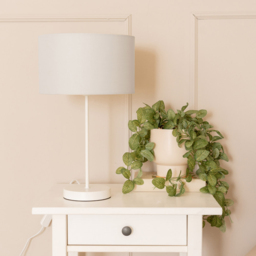 ValueLights Charlie Grey Drum Shade White Table Lamp and Bulb - Size: 43 x 25 x 25cm - Wilko - thumbnail 4
