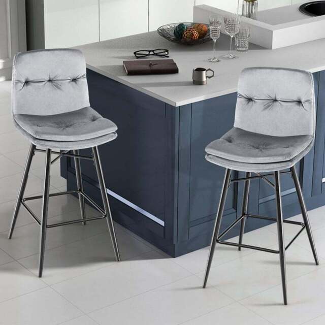 Costway Grey Tufted Back Bar Stool Set of 2 - Size: 71 x 45 x 45cm - Wilko - image 1