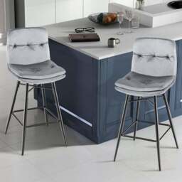 Costway Grey Tufted Back Bar Stool Set of 2 - Size: 71 x 45 x 45cm - Wilko - thumbnail 1