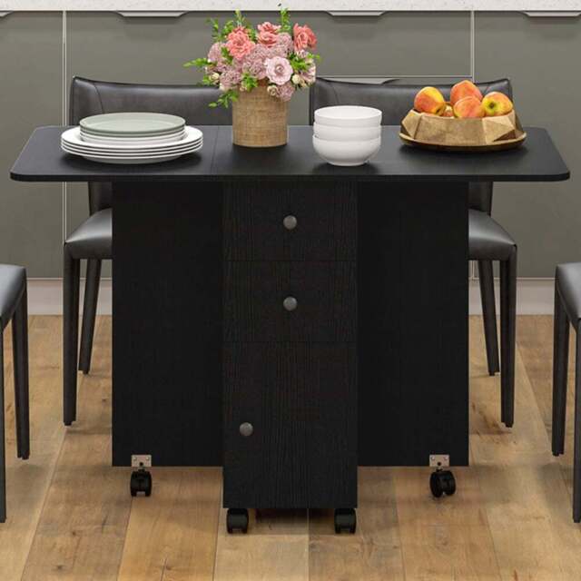 HOMCOM 6 Seater Distressed Black Drop Leaf Dining Table - Wilko - image 1
