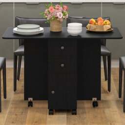 HOMCOM 6 Seater Distressed Black Drop Leaf Dining Table - Wilko - thumbnail 1