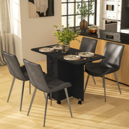 HOMCOM 6 Seater Distressed Black Drop Leaf Dining Table - Wilko - thumbnail 6