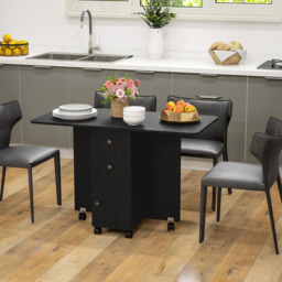 HOMCOM 6 Seater Distressed Black Drop Leaf Dining Table - Wilko - thumbnail 5