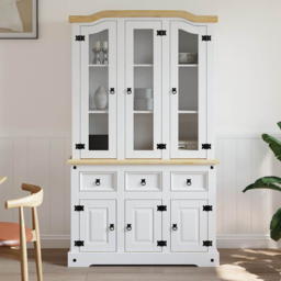 vidaXL Corona 6 Door 3 Drawer White Solid Pine Wood Highboard - Size: 196 x 112 x 43cm - Wilko - thumbnail 1