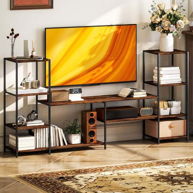 HOMCOM 8 Shelf Brown and Black Industrial TV Unit - Size: 93 x 33 x 192cm - Wilko - image 1
